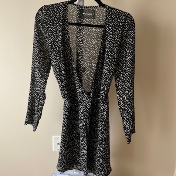 Reformation Gjelina Wrap Mini dress Nebraska Black Floral Long Sleeve Size M - Picture 2 of 9